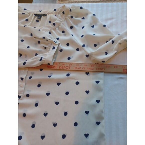 Talbots navy ivory heart print blouse M classic office pullover polyester modest - Picture 6 of 9